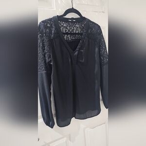 INC Black Woman's  Medium Like New Long Sleeve Lace Sleeved Blouse